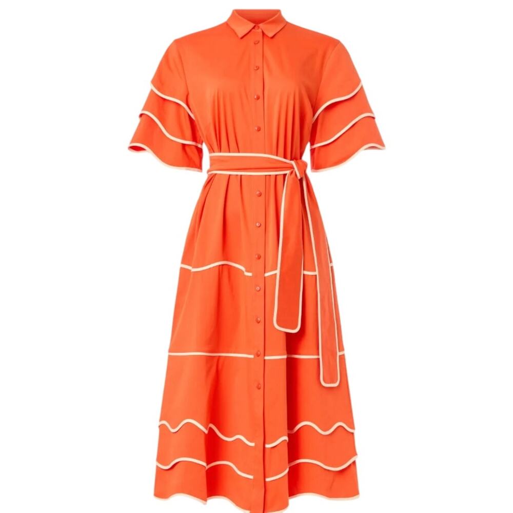Alexis Orange Midi Shirt Dress XL Bright Feminine Career Fit flare Designer $575 - Picture 9 of 13